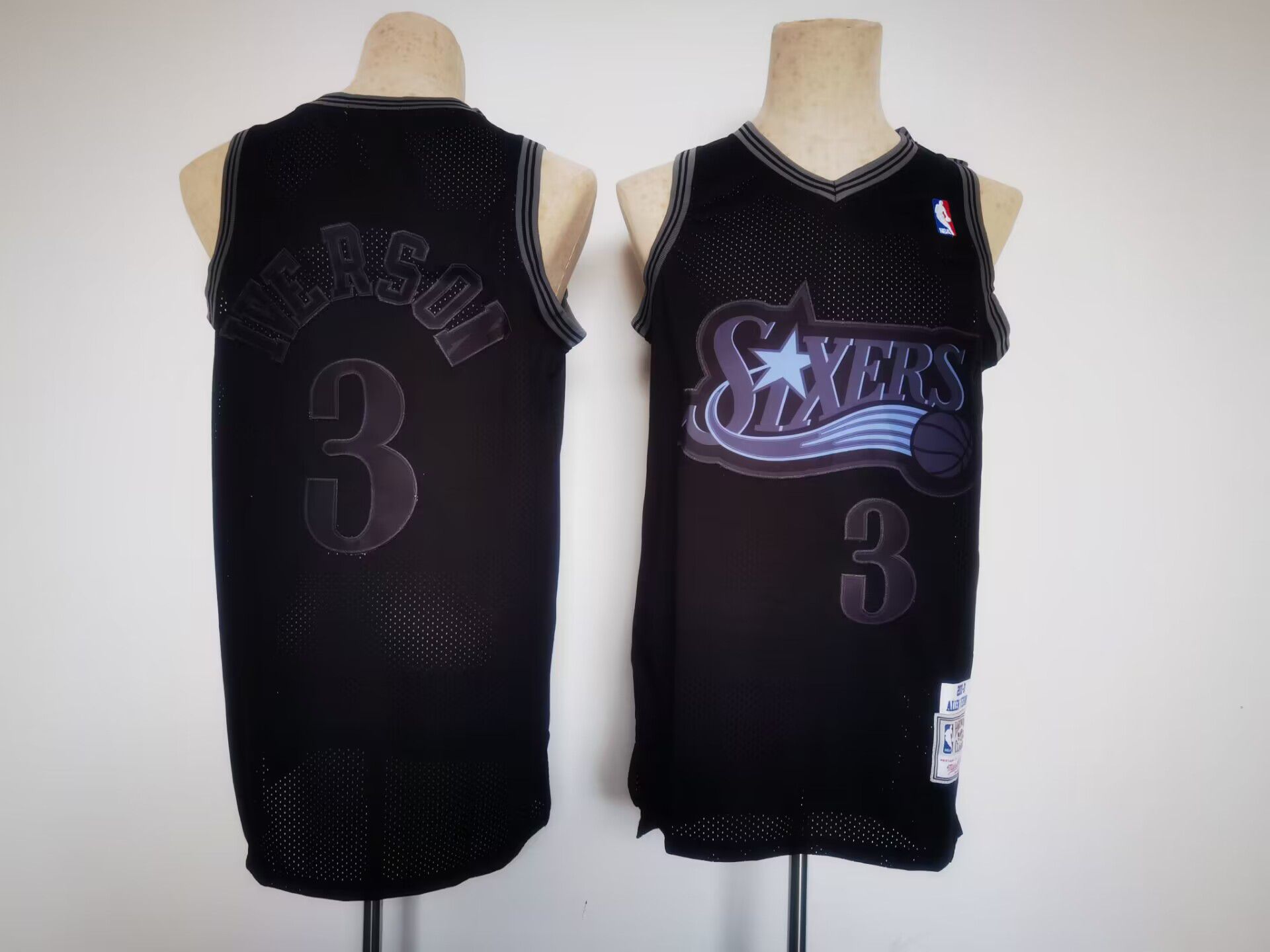 Men Philadelphia 76ers #3 Iverson Black Throwback NBA Jersey->philadelphia 76ers->NBA Jersey